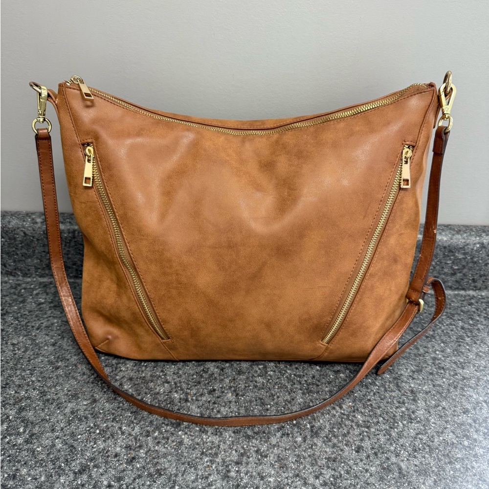 Mark. Moto Hobo Shoulder Crossbody Purse Bag Luggage Brown Faux Leather